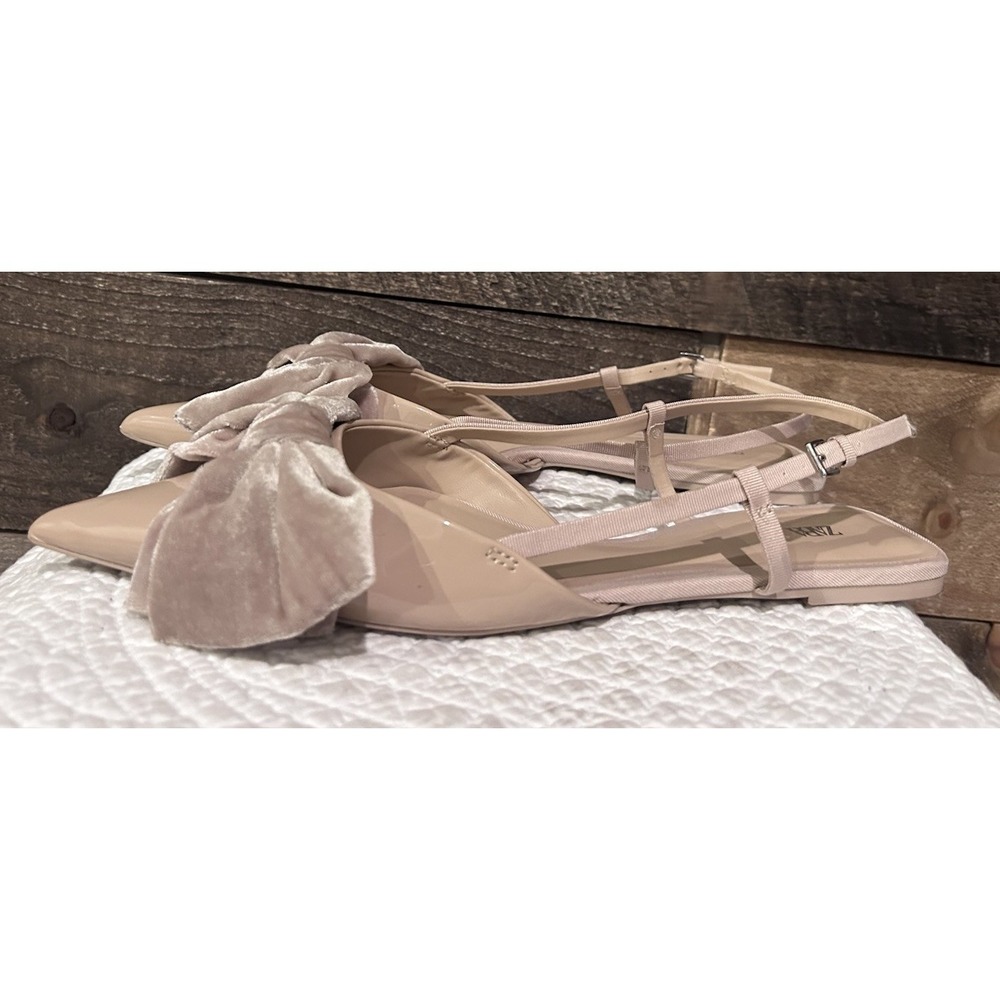 ZARA Beige Velvet Bow Pointed Toe Women's Slingback Flats Size 39 - Picture 2 of 9